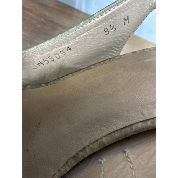 Stuart Weitzman 9.5 Nude Snakeskin Leather Peep Toe Cork Wedge Slingback Sandals - Picture 7 of 12